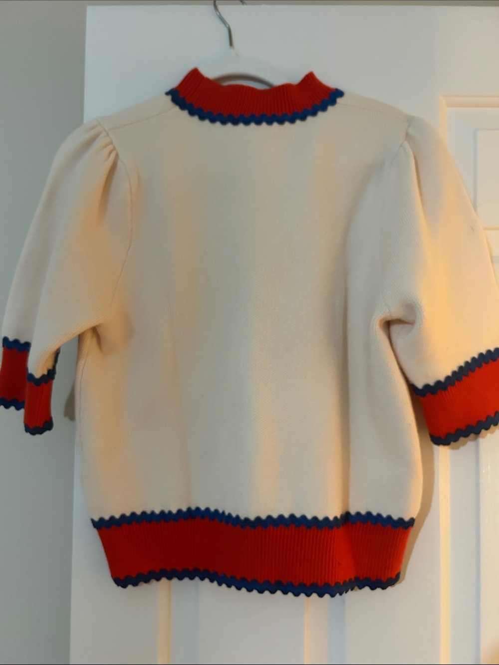 Cream Knit Sweater with Red & Blue Trim - Brand New - Picture 2 of 5